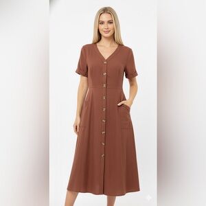 Handmade Linen dress Rust Midi XL